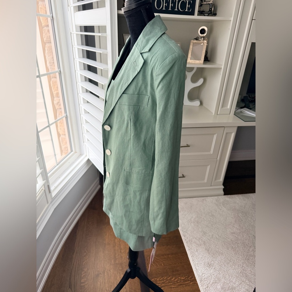 AVEC LES FILLES Sage Green Linen Matching Dress & Blazer Set 2 Pieces SZ XS NEW - Picture 13 of 15